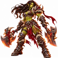 Orc warrior charging with flaming axes