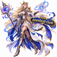 High elf mage holding a Download Client banner